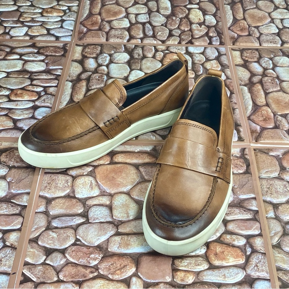 💳SOLD🛍 ECCO Men's Soft & Slip On Sneaker Lion Loafers 40 EU Brown 7 US